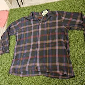 Men's Multicolor Plaid Button-Down Shirt Flannel Pendelton Style Vintage 70s 80s